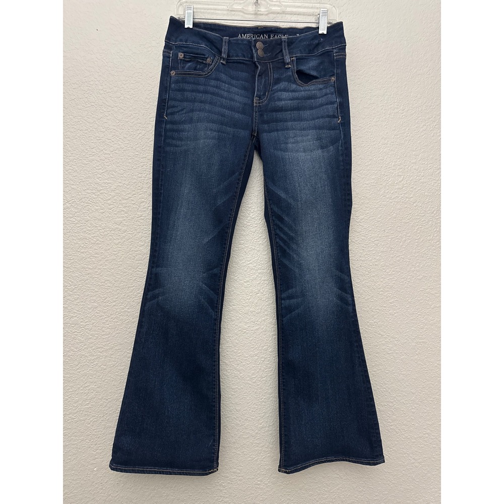 American Eagle Jeans Super Stretch Artist Flare Low Rise Dark Wash Size 10 Short